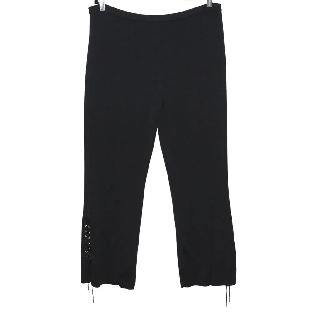 Vintage Escada Black Ribbed Knit Pants w/ Lacing Detail Size 46 XL